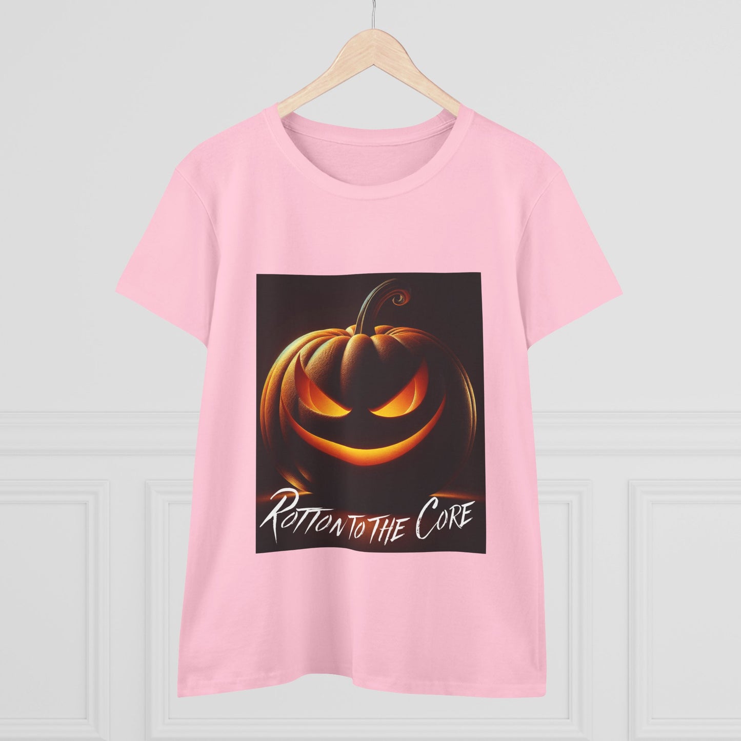 Women's Halloween T-Shirt - "Rotten to the Core" Pumpkin Tee, Fall Fashion, Spooky Season, Costume Party, Gift for Her