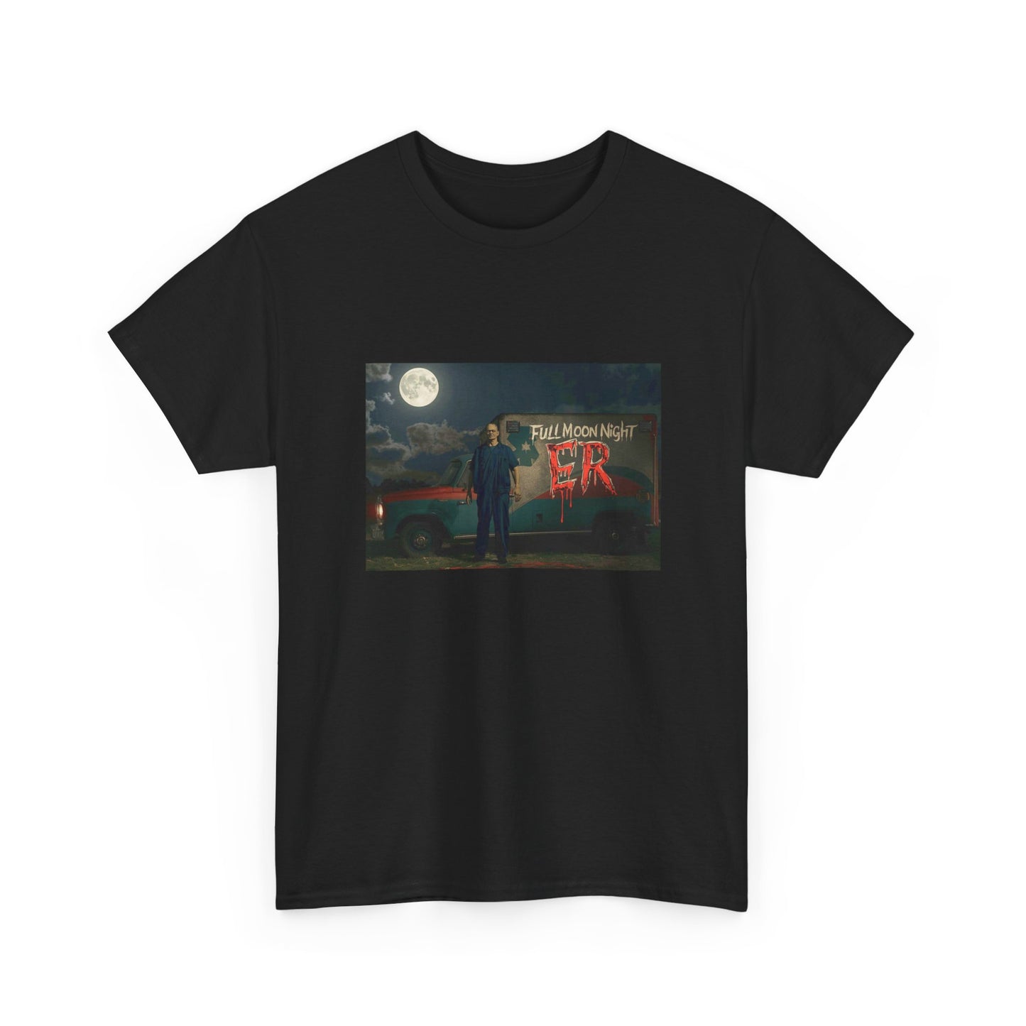 Full Moon Night Unisex Heavy Cotton Tee | Halloween Shirt, Graphic Tee, Gift for Night Owls, Horror Fans, Spooky Vibes