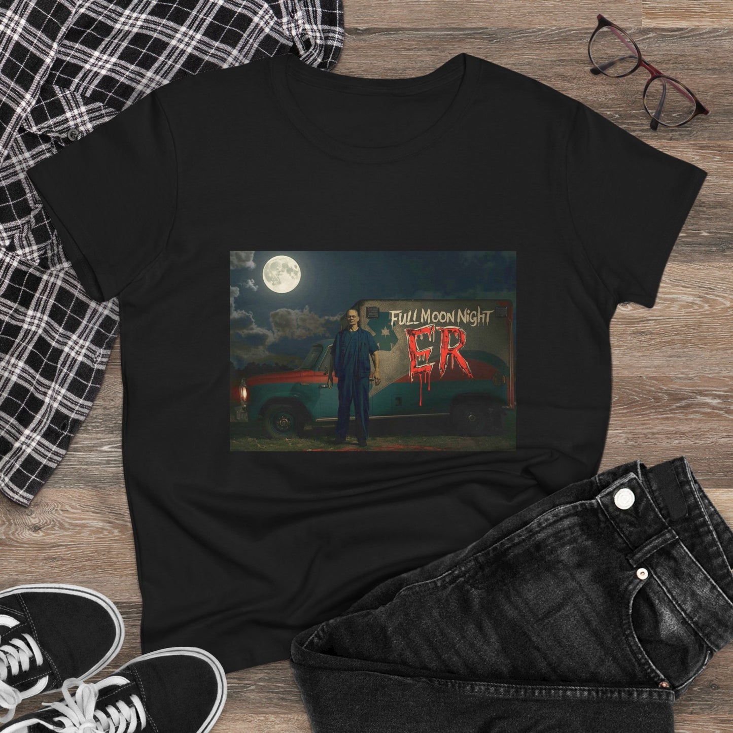 Full Moon Night Women's Cotton Tee, Halloween Shirt, Graphic Tee, Eco-Friendly Clothing, Casual Wear, Gift for Her