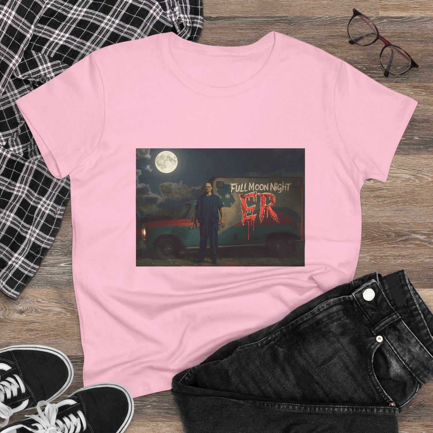 Full Moon Night Women's Cotton Tee, Halloween Shirt, Graphic Tee, Eco-Friendly Clothing, Casual Wear, Gift for Her