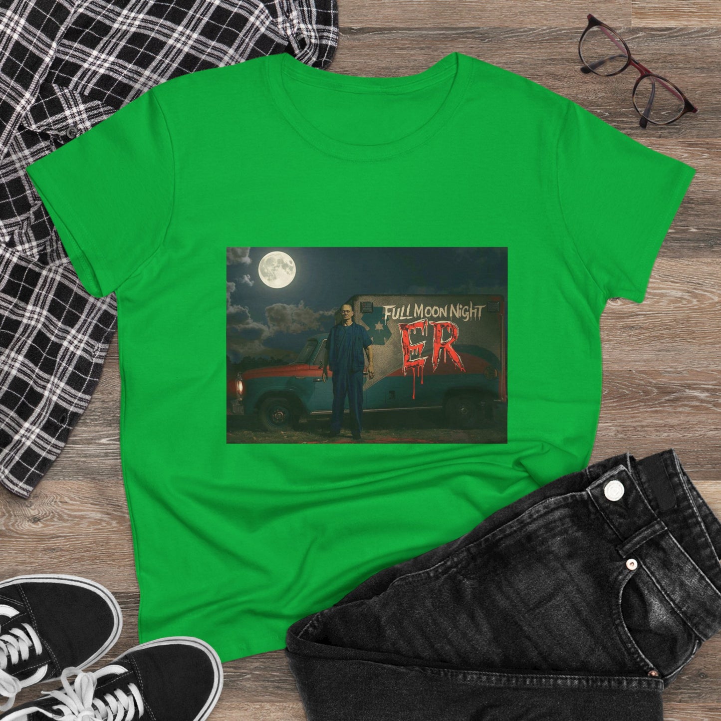 Full Moon Night Women's Cotton Tee, Halloween Shirt, Graphic Tee, Eco-Friendly Clothing, Casual Wear, Gift for Her