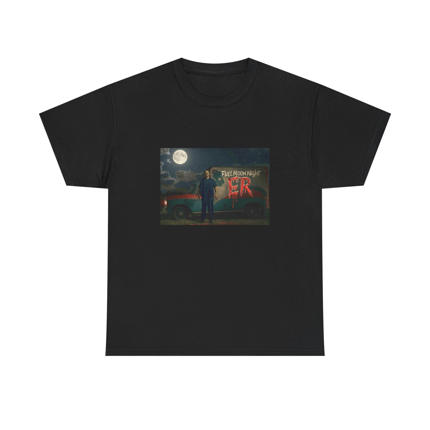 Full Moon Night Unisex Heavy Cotton Tee | Halloween Shirt, Graphic Tee, Gift for Night Owls, Horror Fans, Spooky Vibes