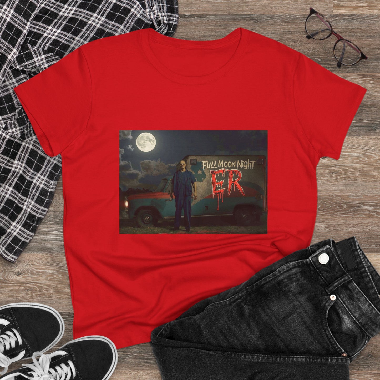 Full Moon Night Women's Cotton Tee, Halloween Shirt, Graphic Tee, Eco-Friendly Clothing, Casual Wear, Gift for Her