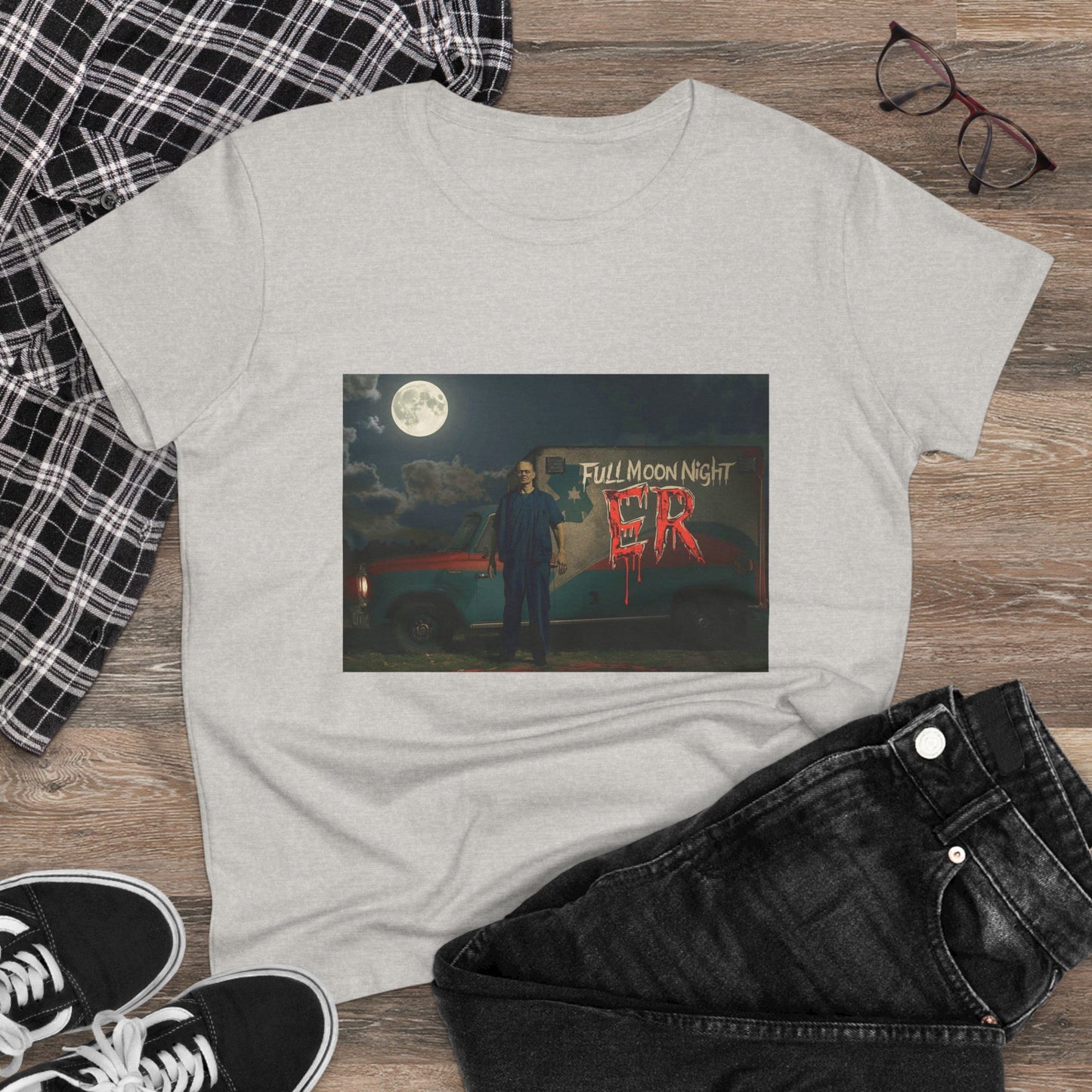 Full Moon Night Women's Cotton Tee, Halloween Shirt, Graphic Tee, Eco-Friendly Clothing, Casual Wear, Gift for Her