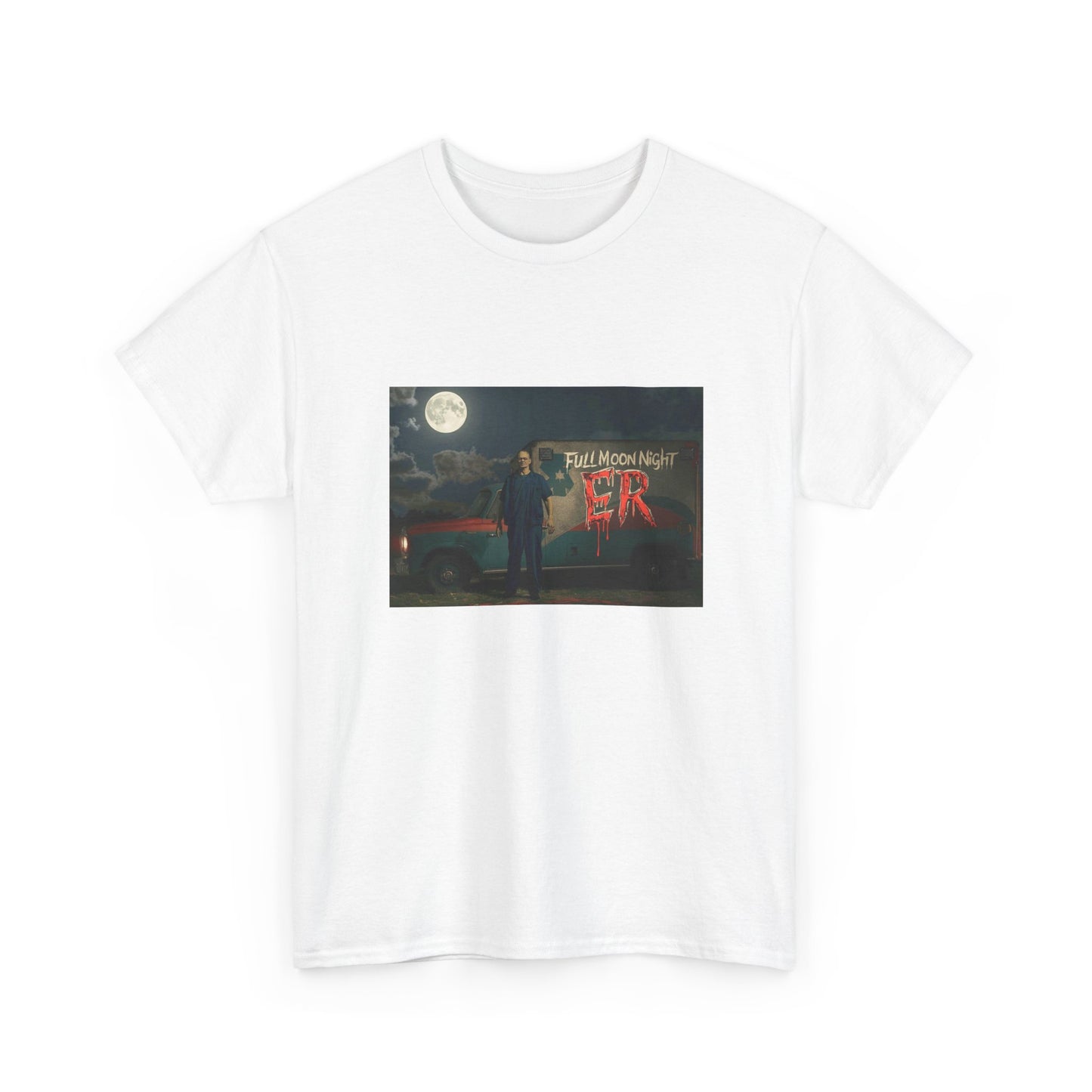 Full Moon Night Unisex Heavy Cotton Tee | Halloween Shirt, Graphic Tee, Gift for Night Owls, Horror Fans, Spooky Vibes