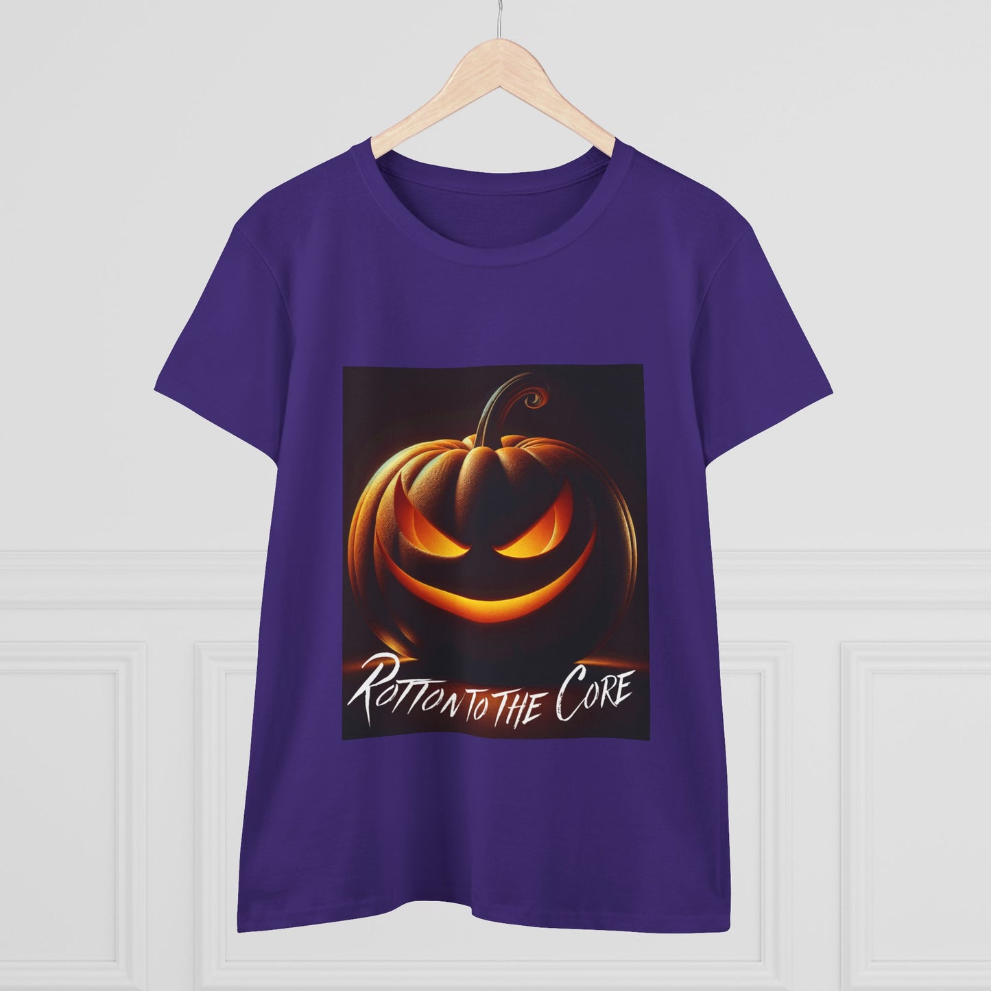 Women's Halloween T-Shirt - "Rotten to the Core" Pumpkin Tee, Fall Fashion, Spooky Season, Costume Party, Gift for Her