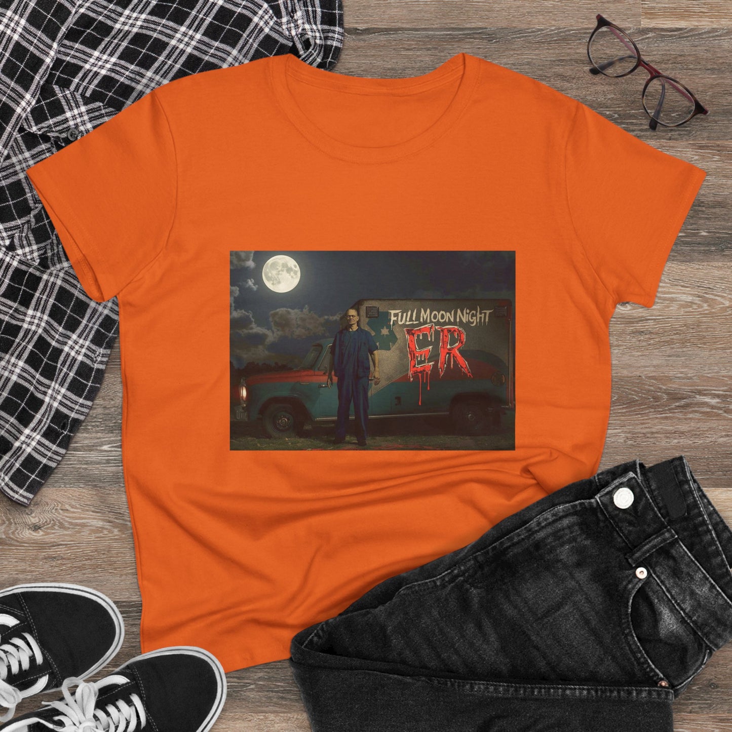 Full Moon Night Women's Cotton Tee, Halloween Shirt, Graphic Tee, Eco-Friendly Clothing, Casual Wear, Gift for Her
