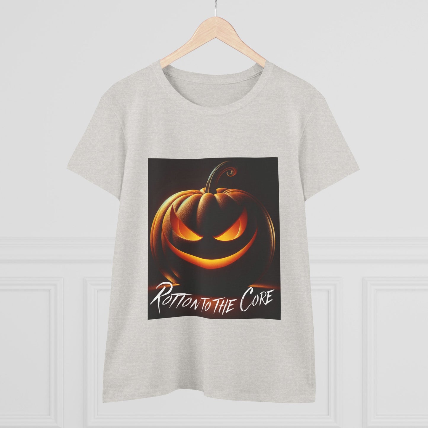 Women's Halloween T-Shirt - "Rotten to the Core" Pumpkin Tee, Fall Fashion, Spooky Season, Costume Party, Gift for Her