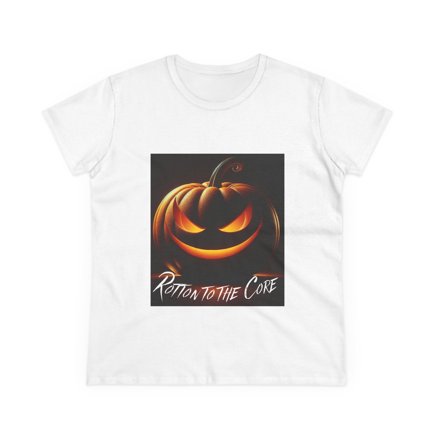Women's Halloween T-Shirt - "Rotten to the Core" Pumpkin Tee, Fall Fashion, Spooky Season, Costume Party, Gift for Her
