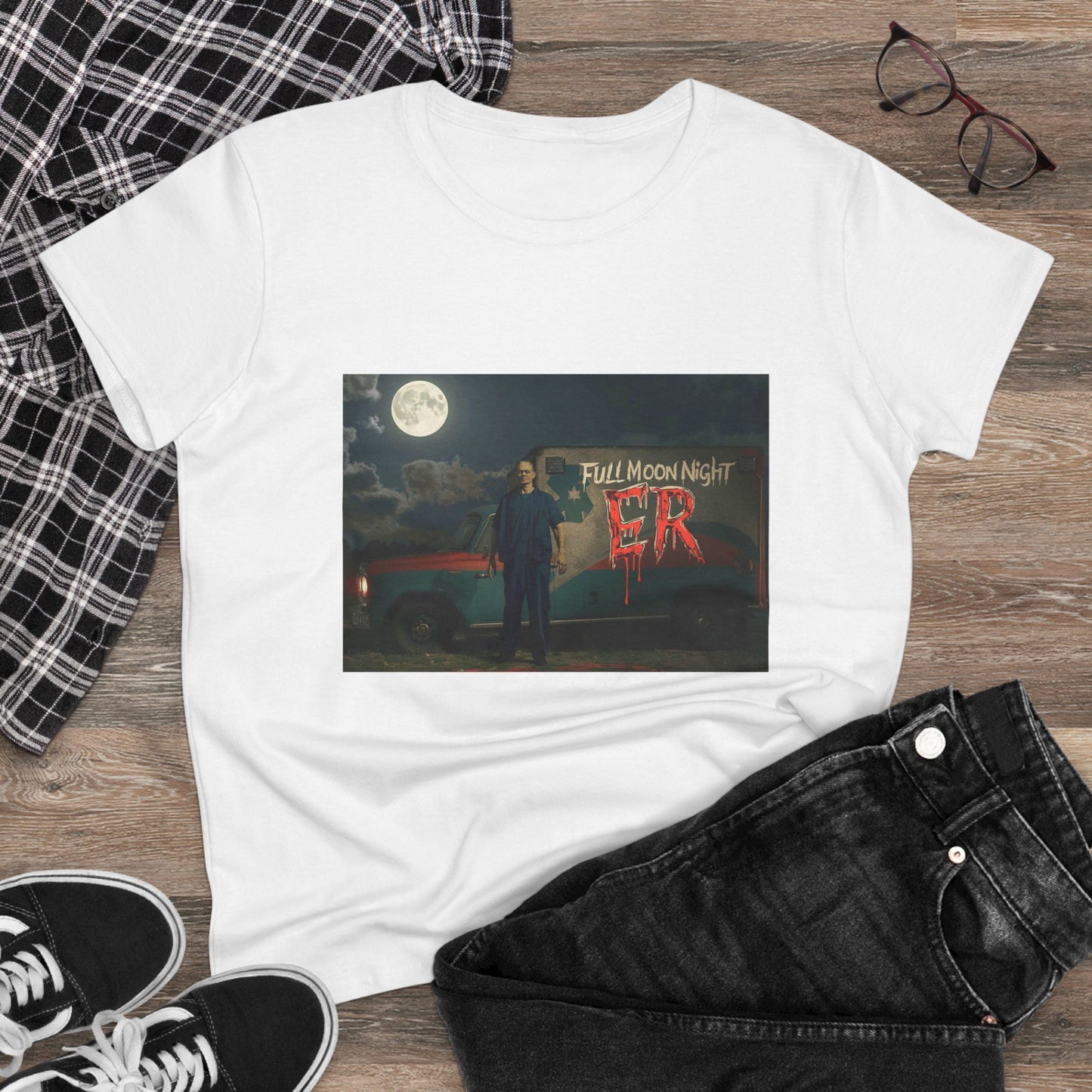 Full Moon Night Women's Cotton Tee, Halloween Shirt, Graphic Tee, Eco-Friendly Clothing, Casual Wear, Gift for Her