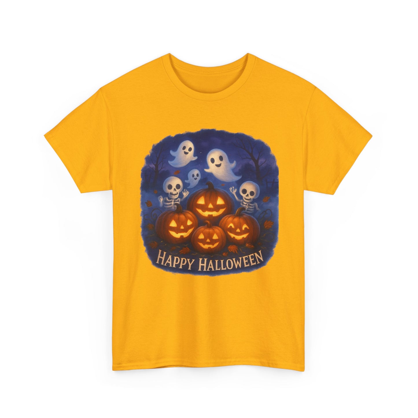 Halloween Tee - Cute Ghosts and Skeletons in Pumpkin Patch Unisex Shirt