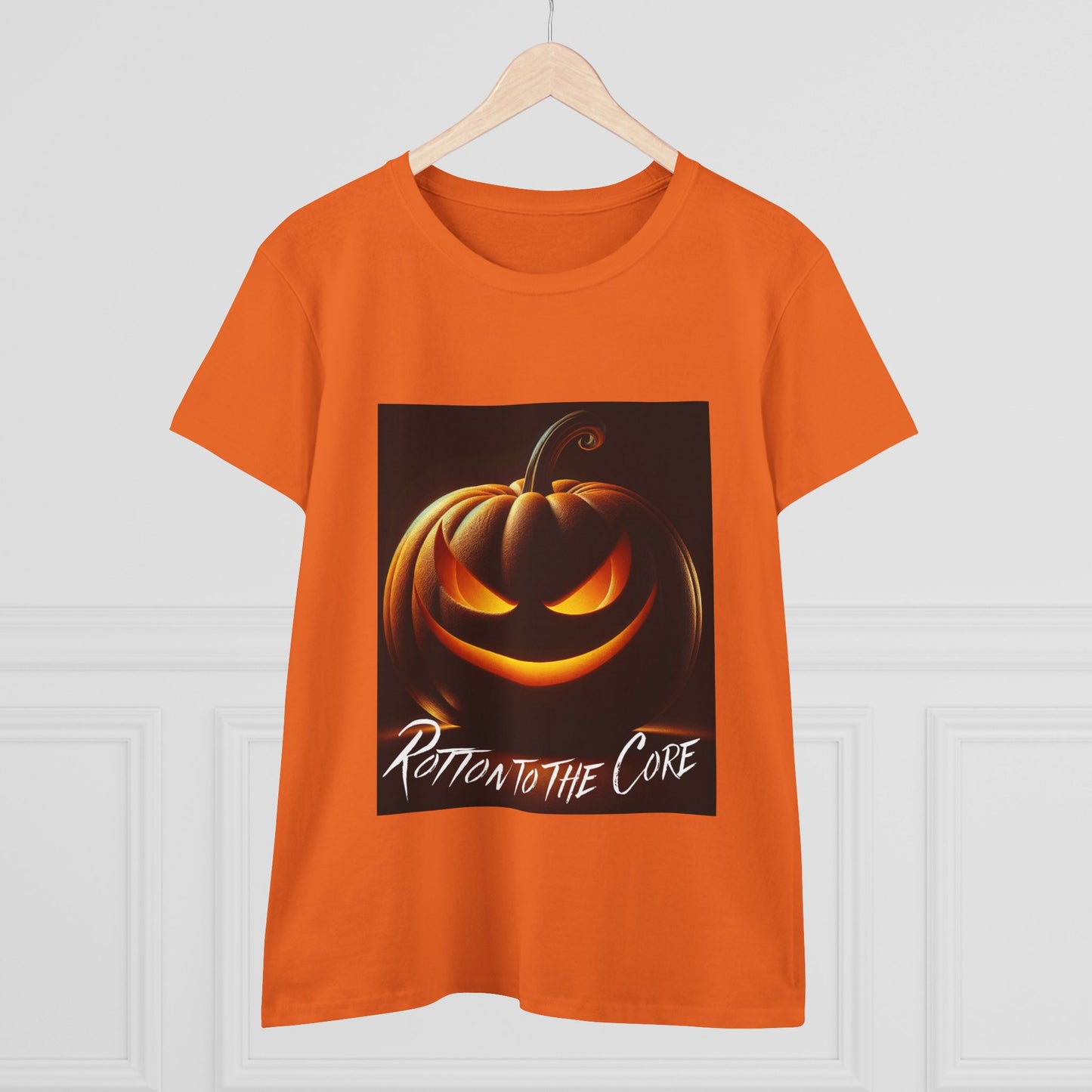Women's Halloween T-Shirt - "Rotten to the Core" Pumpkin Tee, Fall Fashion, Spooky Season, Costume Party, Gift for Her