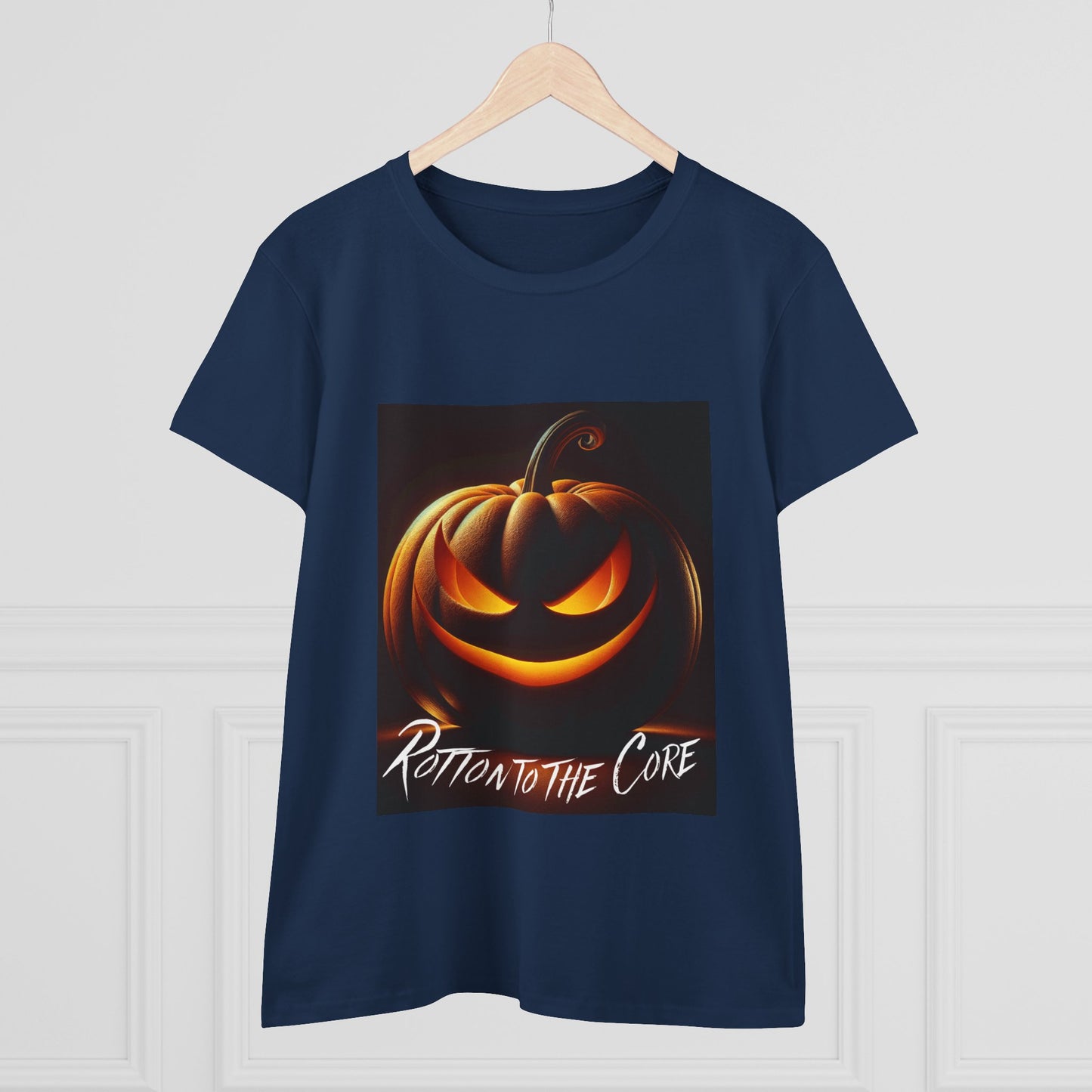 Women's Halloween T-Shirt - "Rotten to the Core" Pumpkin Tee, Fall Fashion, Spooky Season, Costume Party, Gift for Her
