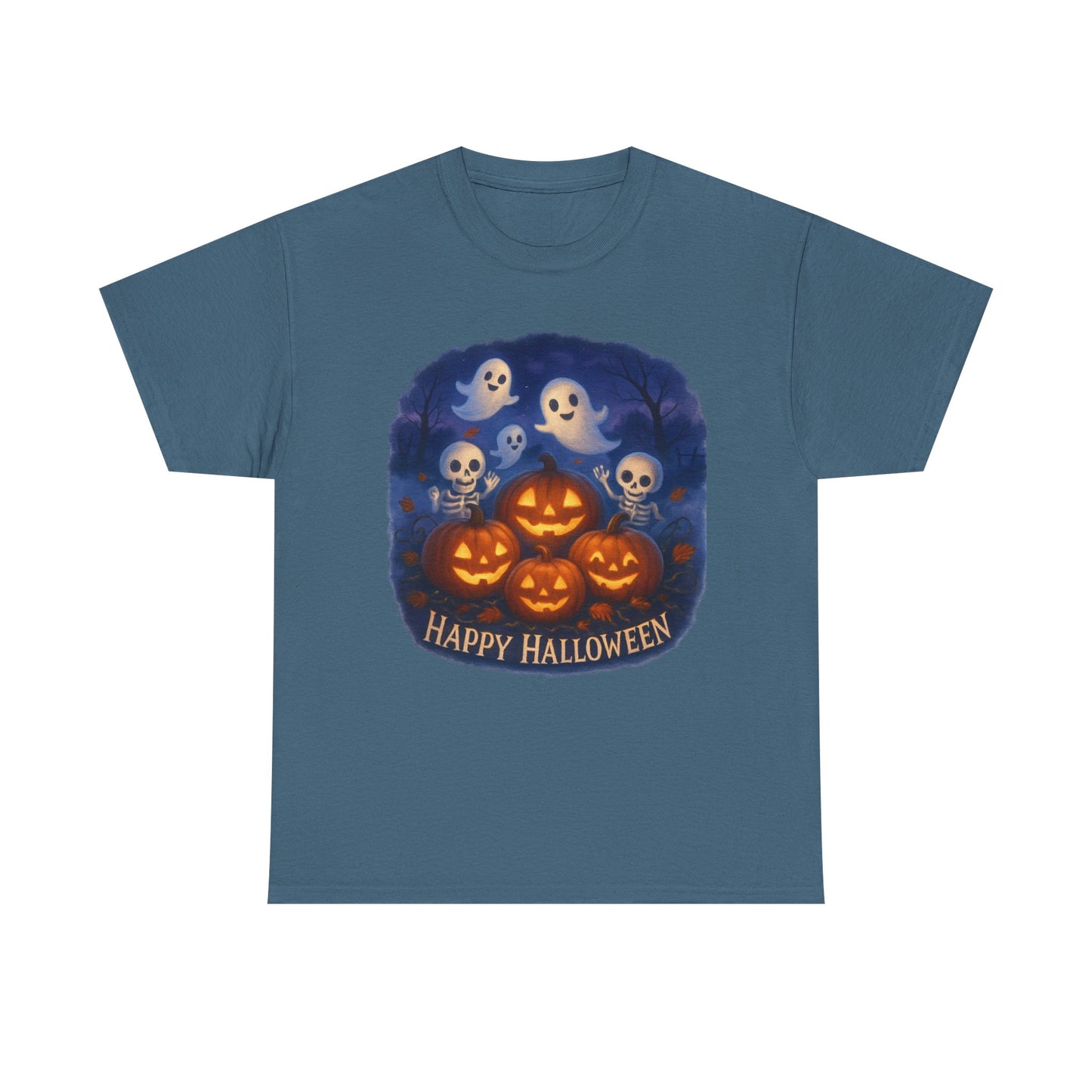 Halloween Tee - Cute Ghosts and Skeletons in Pumpkin Patch Unisex Shirt