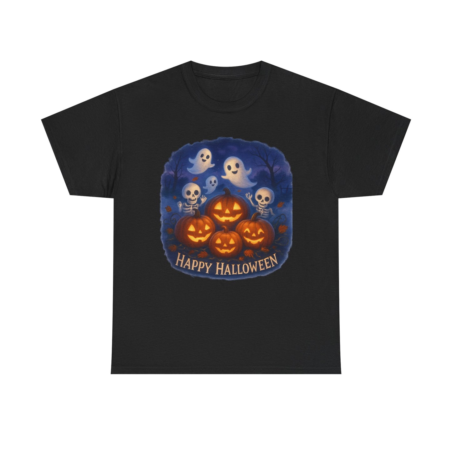 Halloween Tee - Cute Ghosts and Skeletons in Pumpkin Patch Unisex Shirt