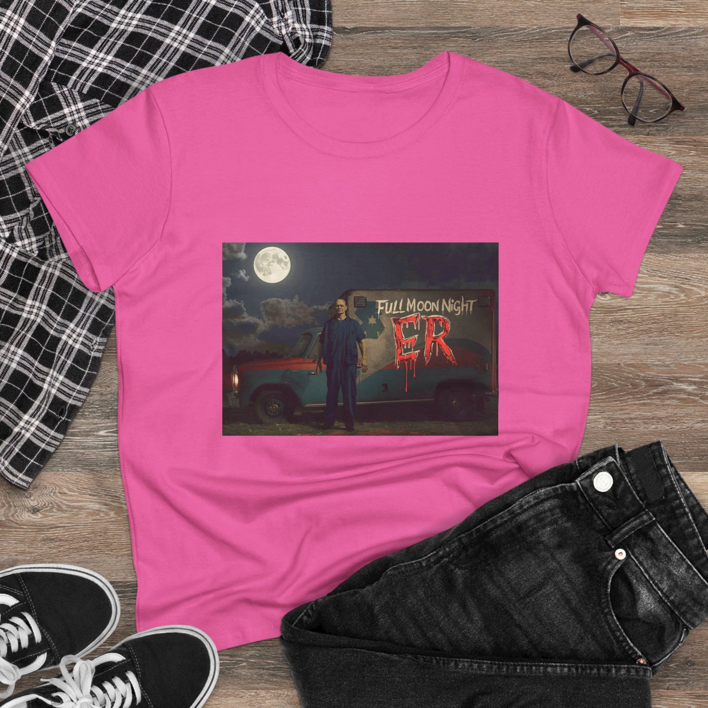 Full Moon Night Women's Cotton Tee, Halloween Shirt, Graphic Tee, Eco-Friendly Clothing, Casual Wear, Gift for Her