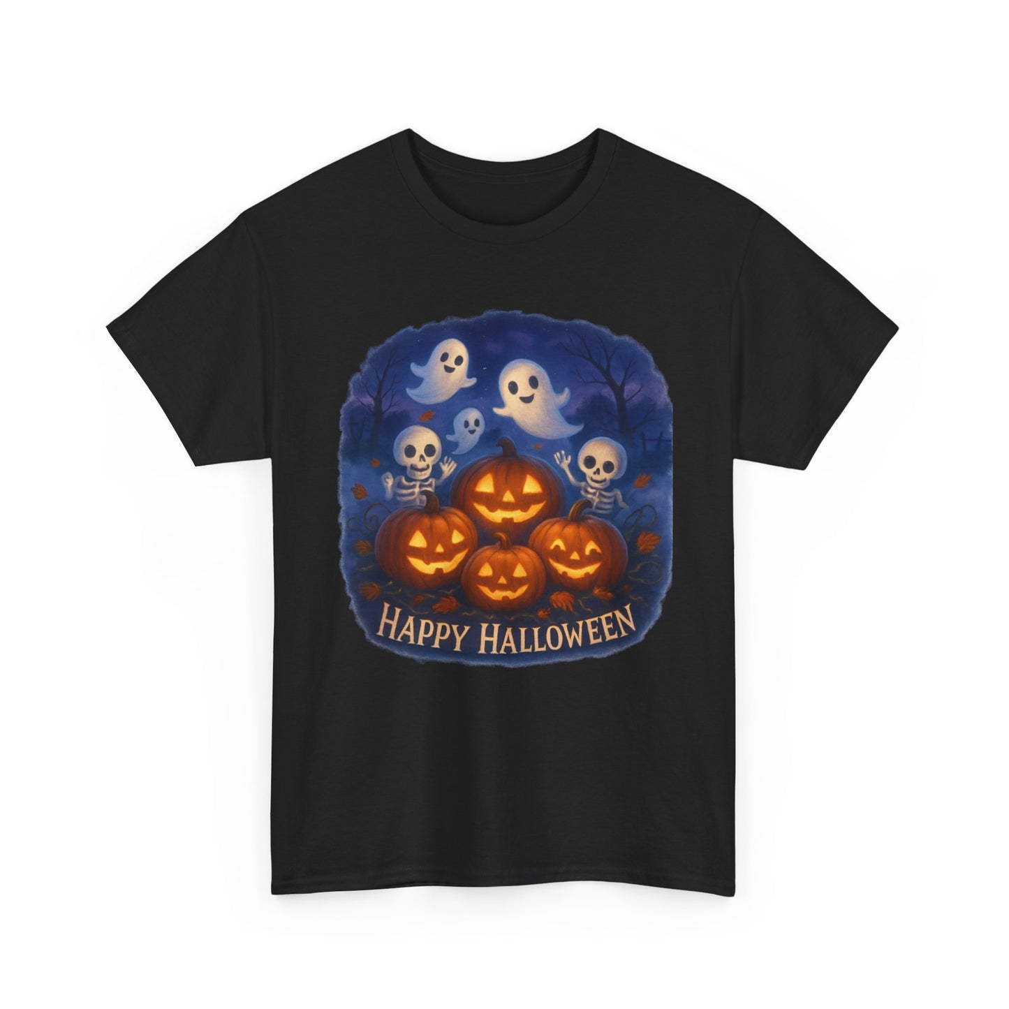 Halloween Tee - Cute Ghosts and Skeletons in Pumpkin Patch Unisex Shirt