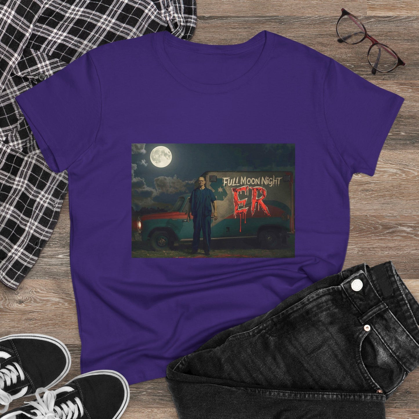 Full Moon Night Women's Cotton Tee, Halloween Shirt, Graphic Tee, Eco-Friendly Clothing, Casual Wear, Gift for Her