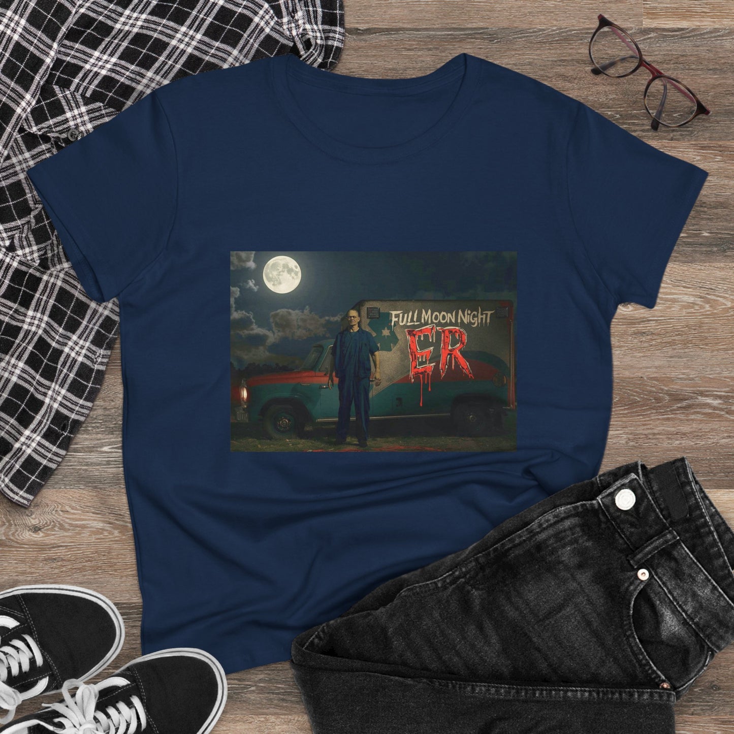 Full Moon Night Women's Cotton Tee, Halloween Shirt, Graphic Tee, Eco-Friendly Clothing, Casual Wear, Gift for Her