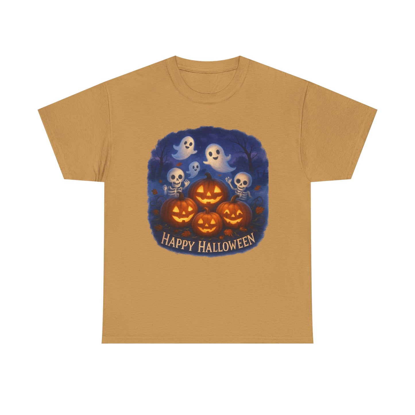 Halloween Tee - Cute Ghosts and Skeletons in Pumpkin Patch Unisex Shirt
