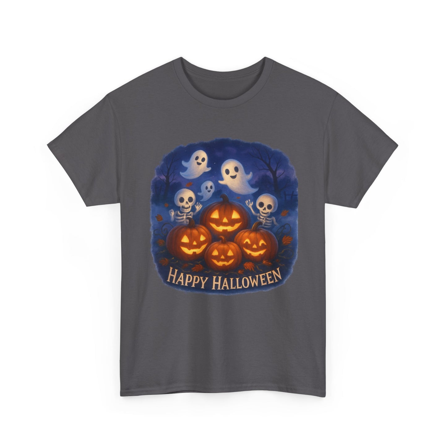 Halloween Tee - Cute Ghosts and Skeletons in Pumpkin Patch Unisex Shirt