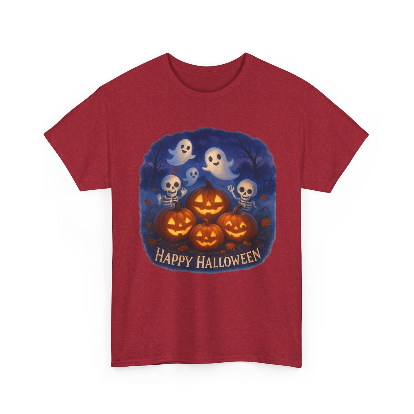Halloween Tee - Cute Ghosts and Skeletons in Pumpkin Patch Unisex Shirt