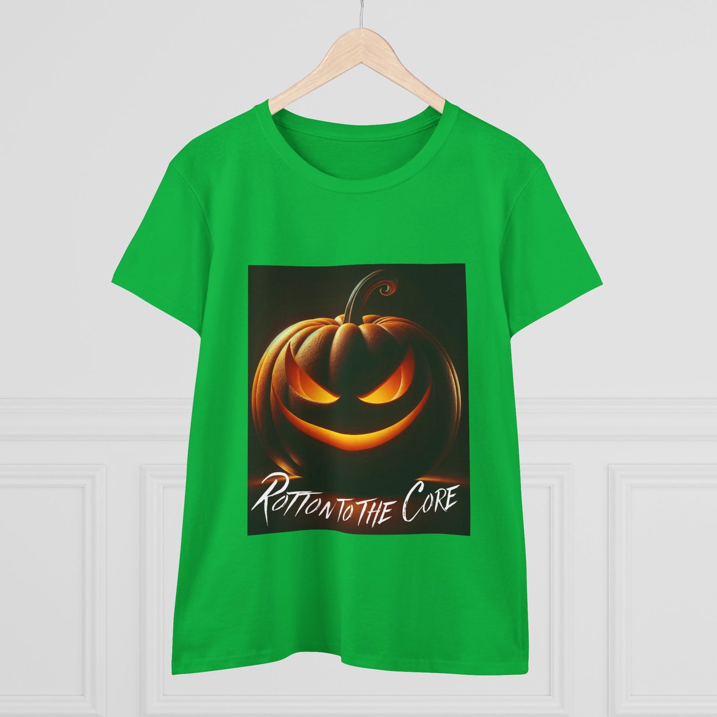 Women's Halloween T-Shirt - "Rotten to the Core" Pumpkin Tee, Fall Fashion, Spooky Season, Costume Party, Gift for Her