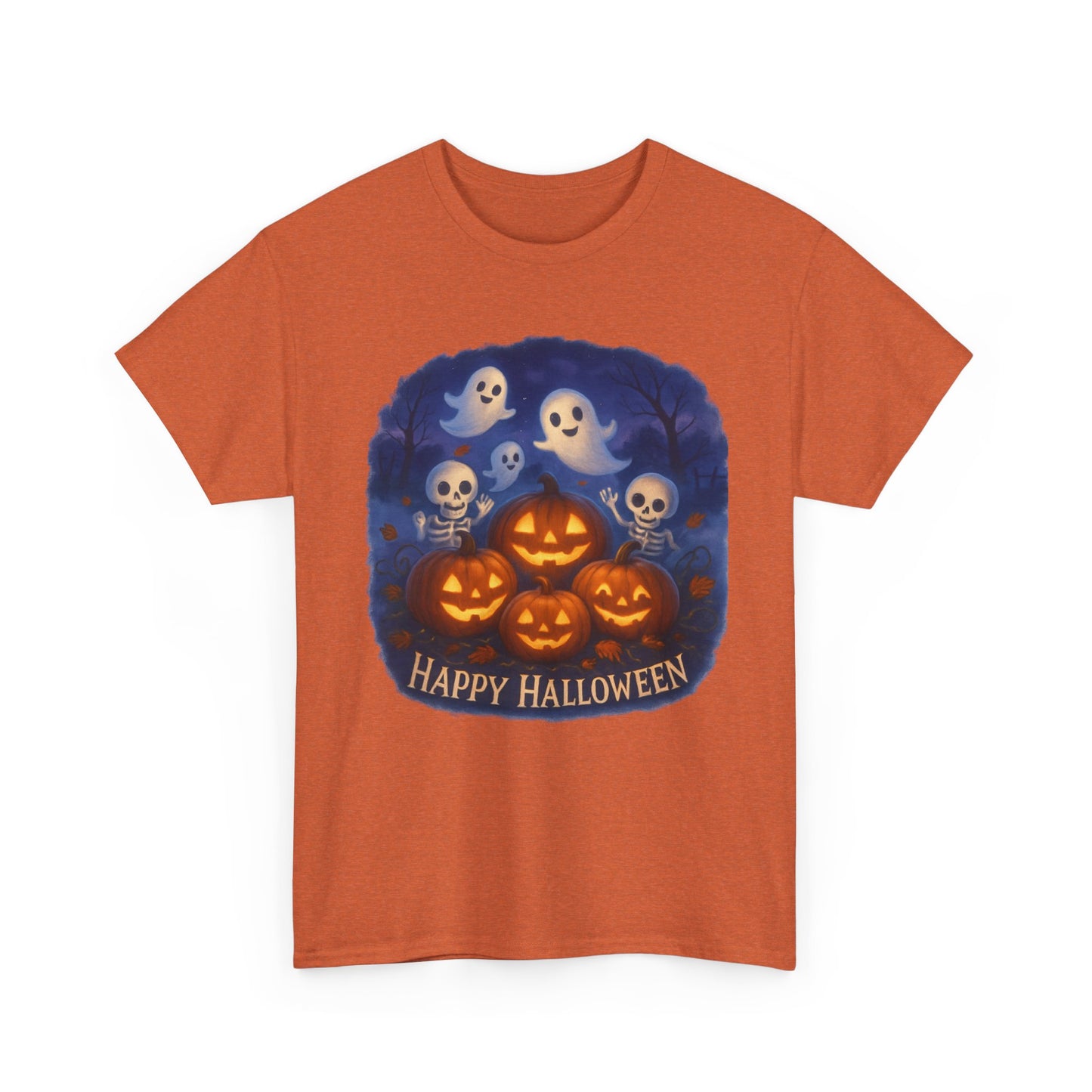 Halloween Tee - Cute Ghosts and Skeletons in Pumpkin Patch Unisex Shirt