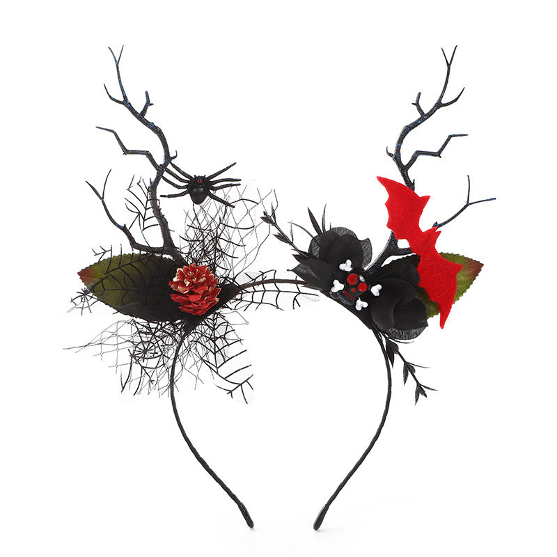 Halloween Floral Spiderweb, Skull, Bat, Pumpkin Headband