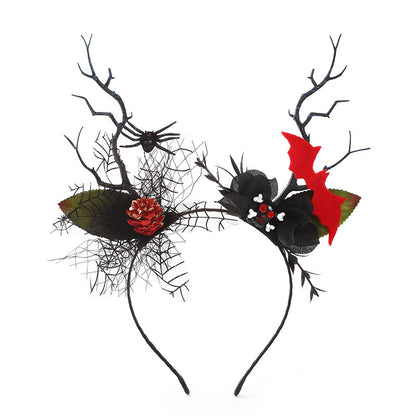 Halloween Floral Spiderweb, Skull, Bat, Pumpkin Headband