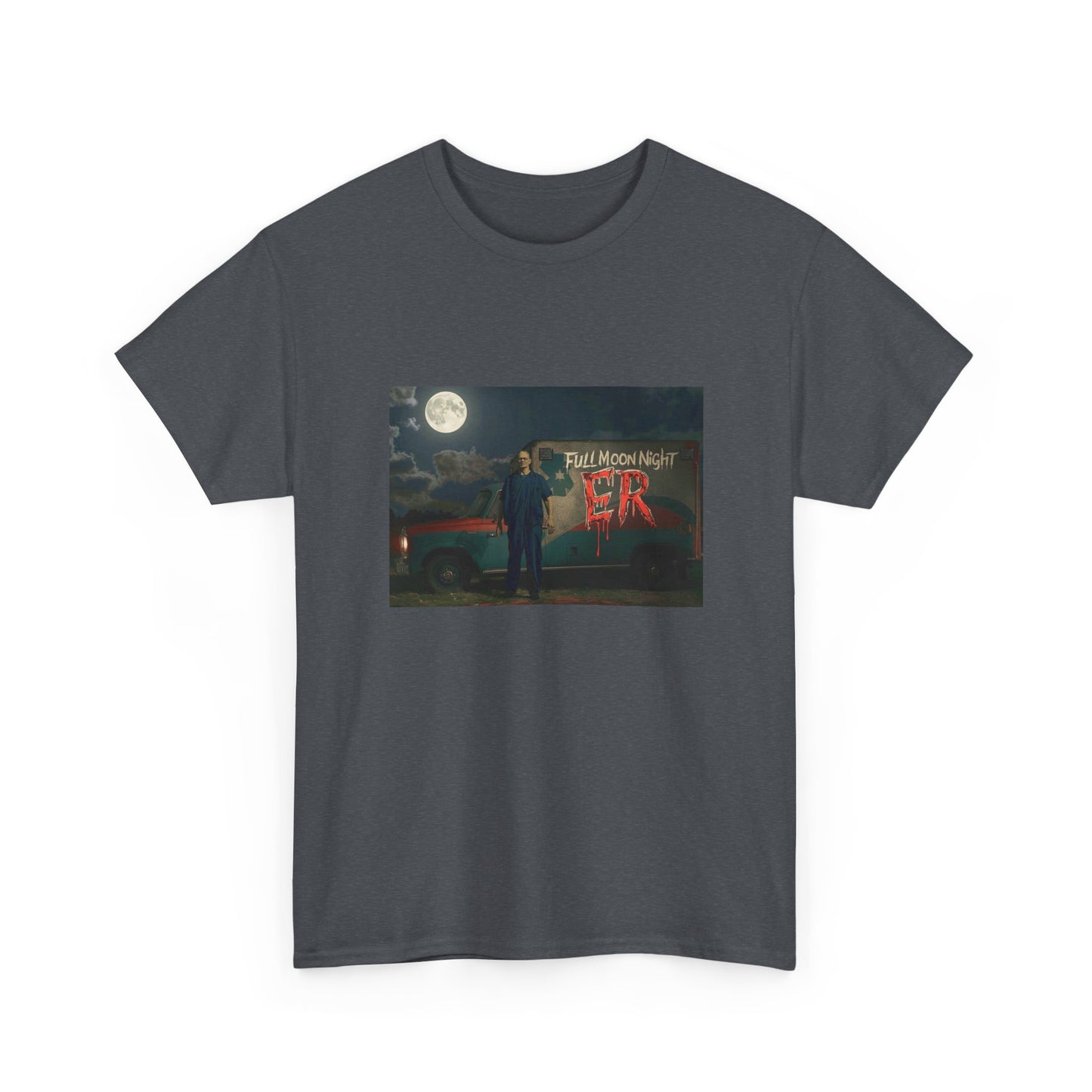 Full Moon Night Unisex Heavy Cotton Tee | Halloween Shirt, Graphic Tee, Gift for Night Owls, Horror Fans, Spooky Vibes