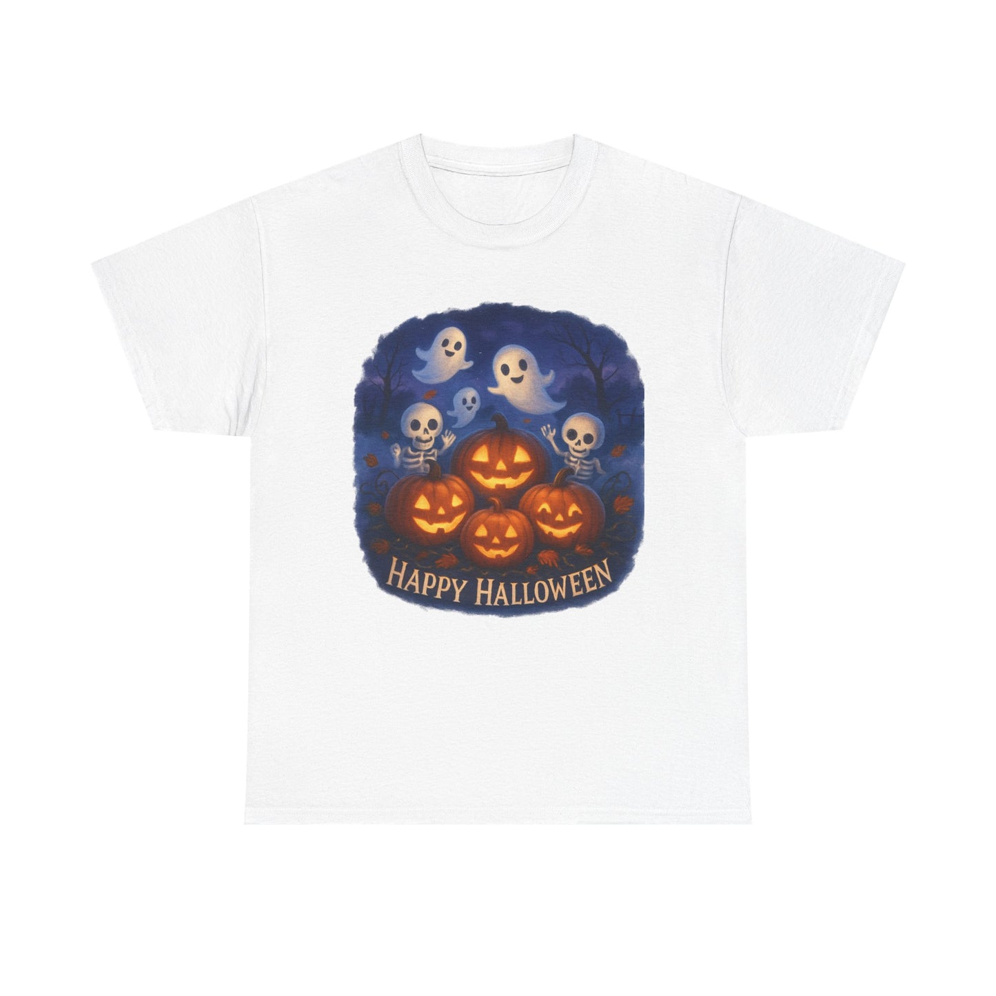 Halloween Tee - Cute Ghosts and Skeletons in Pumpkin Patch Unisex Shirt