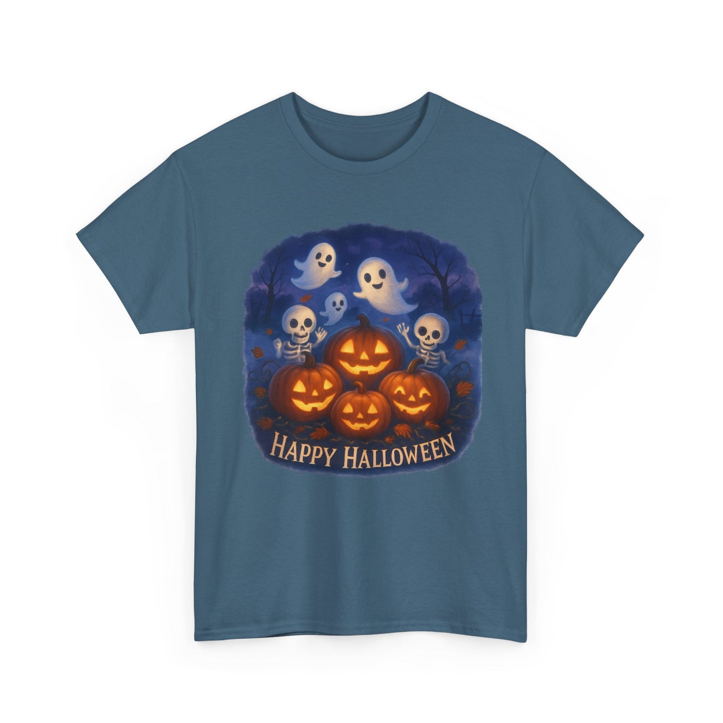 Halloween Tee - Cute Ghosts and Skeletons in Pumpkin Patch Unisex Shirt
