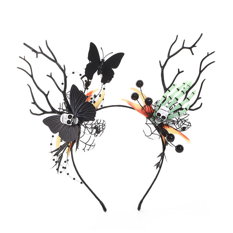 Halloween Floral Spiderweb, Skull, Bat, Pumpkin Headband