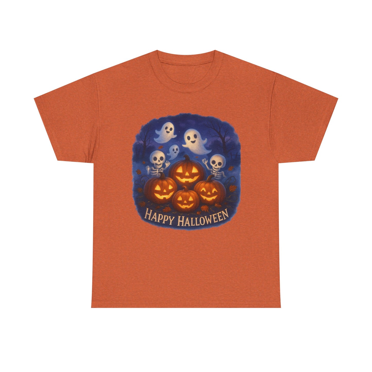 Halloween Tee - Cute Ghosts and Skeletons in Pumpkin Patch Unisex Shirt