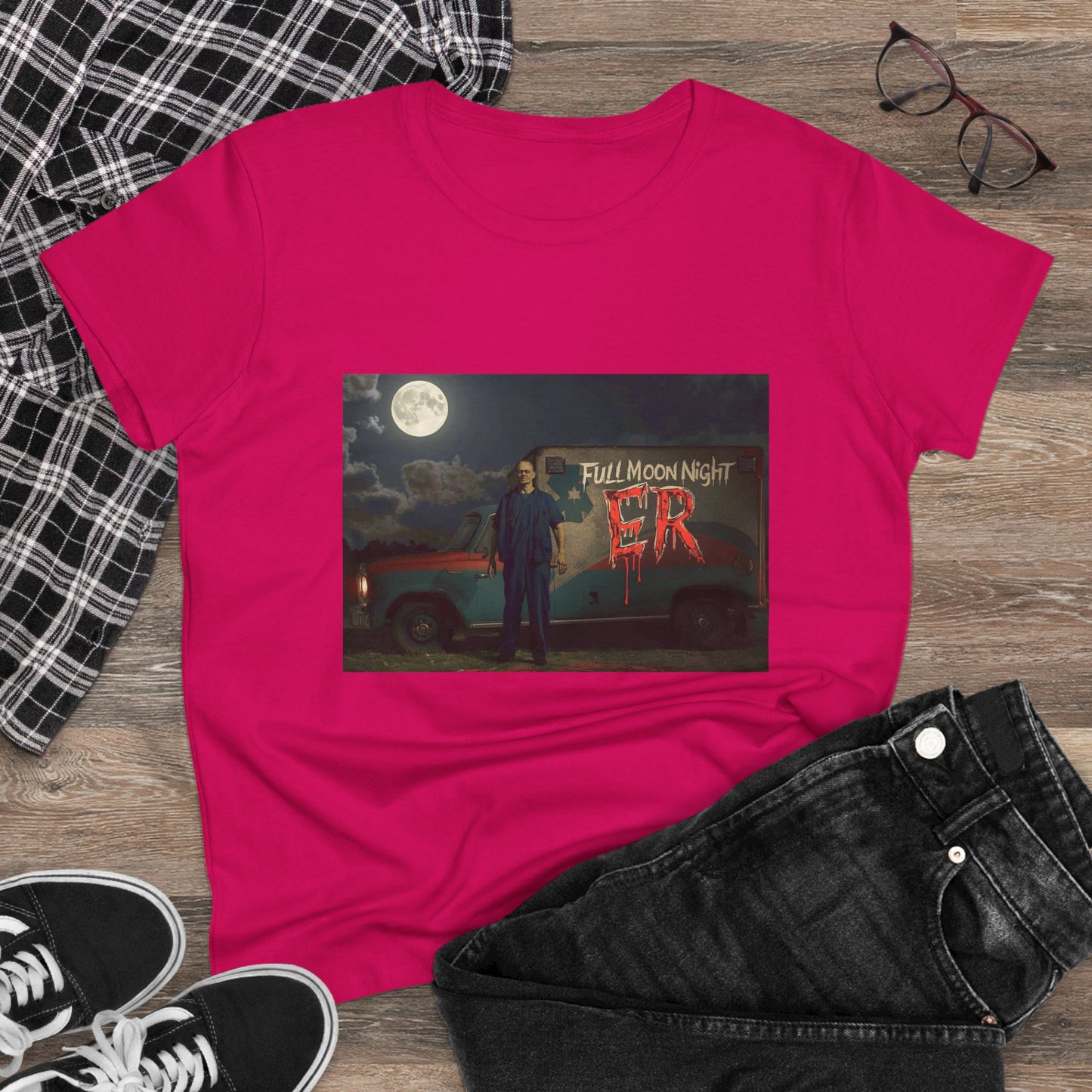 Full Moon Night Women's Cotton Tee, Halloween Shirt, Graphic Tee, Eco-Friendly Clothing, Casual Wear, Gift for Her