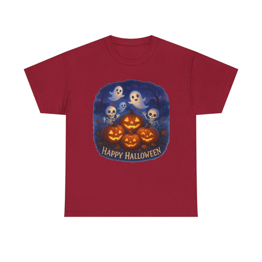 Halloween Tee - Cute Ghosts and Skeletons in Pumpkin Patch Unisex Shirt