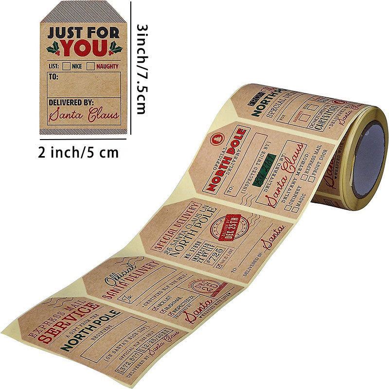 200CT Sticker Roll, Christmas Stickers, Holiday Decoration Gifts