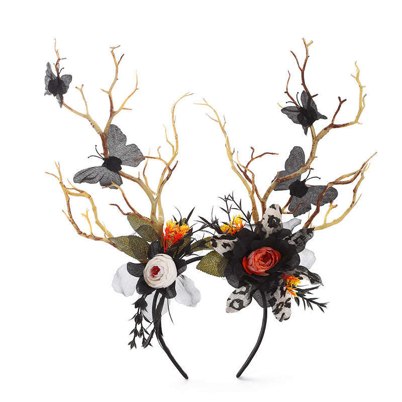 Halloween Floral Spiderweb, Skull, Bat, Pumpkin Headband
