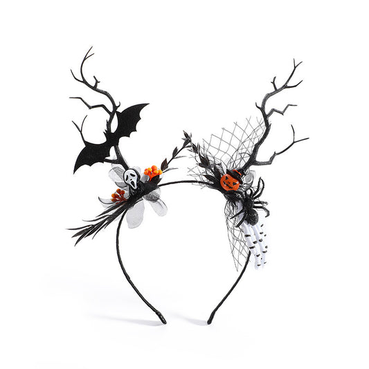 Halloween Floral Spiderweb, Skull, Bat, Pumpkin Headband