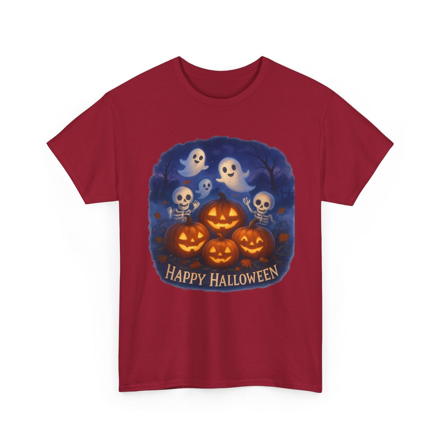 Halloween Tee - Cute Ghosts and Skeletons in Pumpkin Patch Unisex Shirt