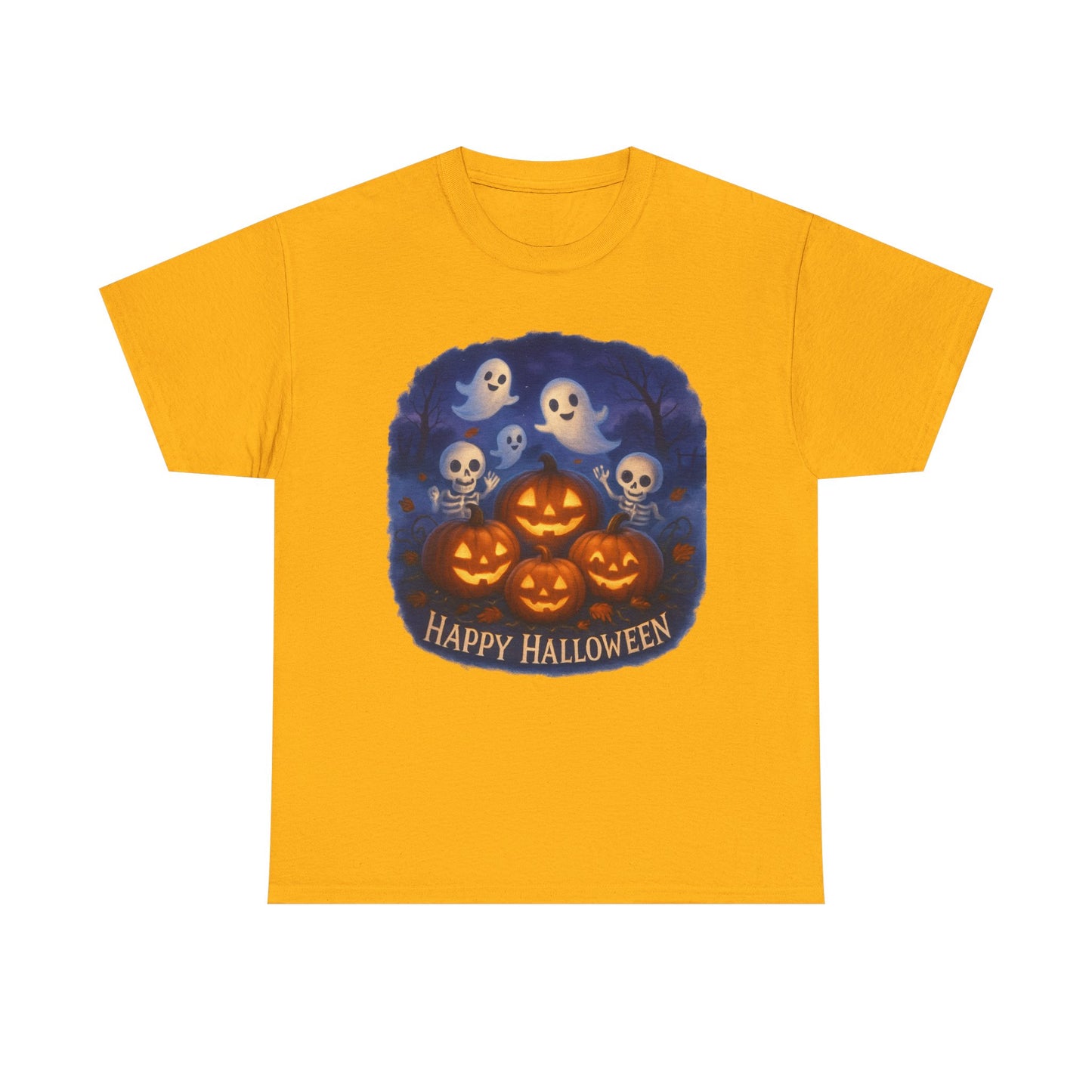 Halloween Tee - Cute Ghosts and Skeletons in Pumpkin Patch Unisex Shirt