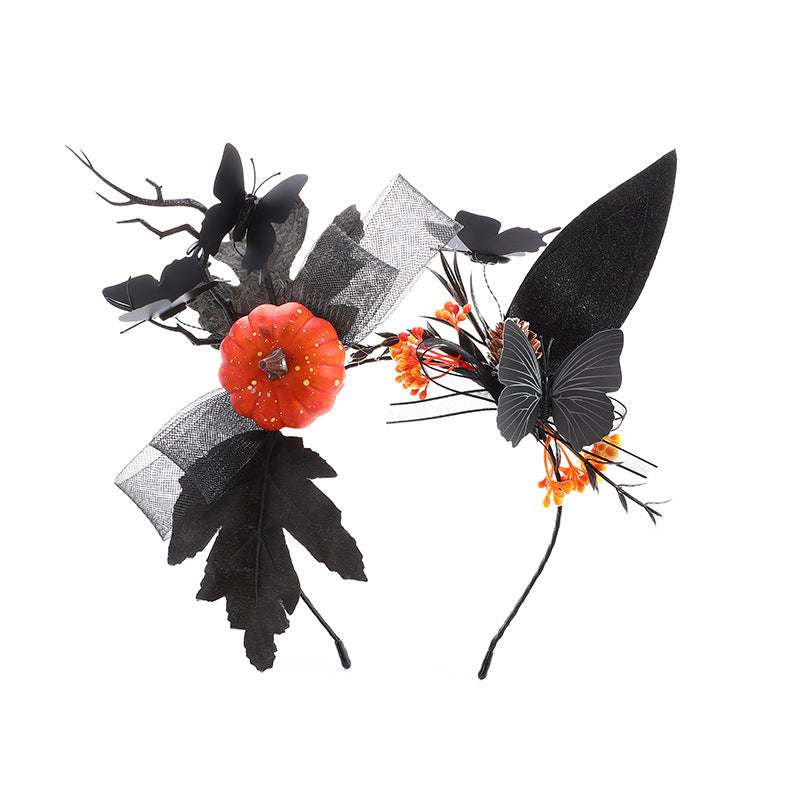 Halloween Floral Spiderweb, Skull, Bat, Pumpkin Headband