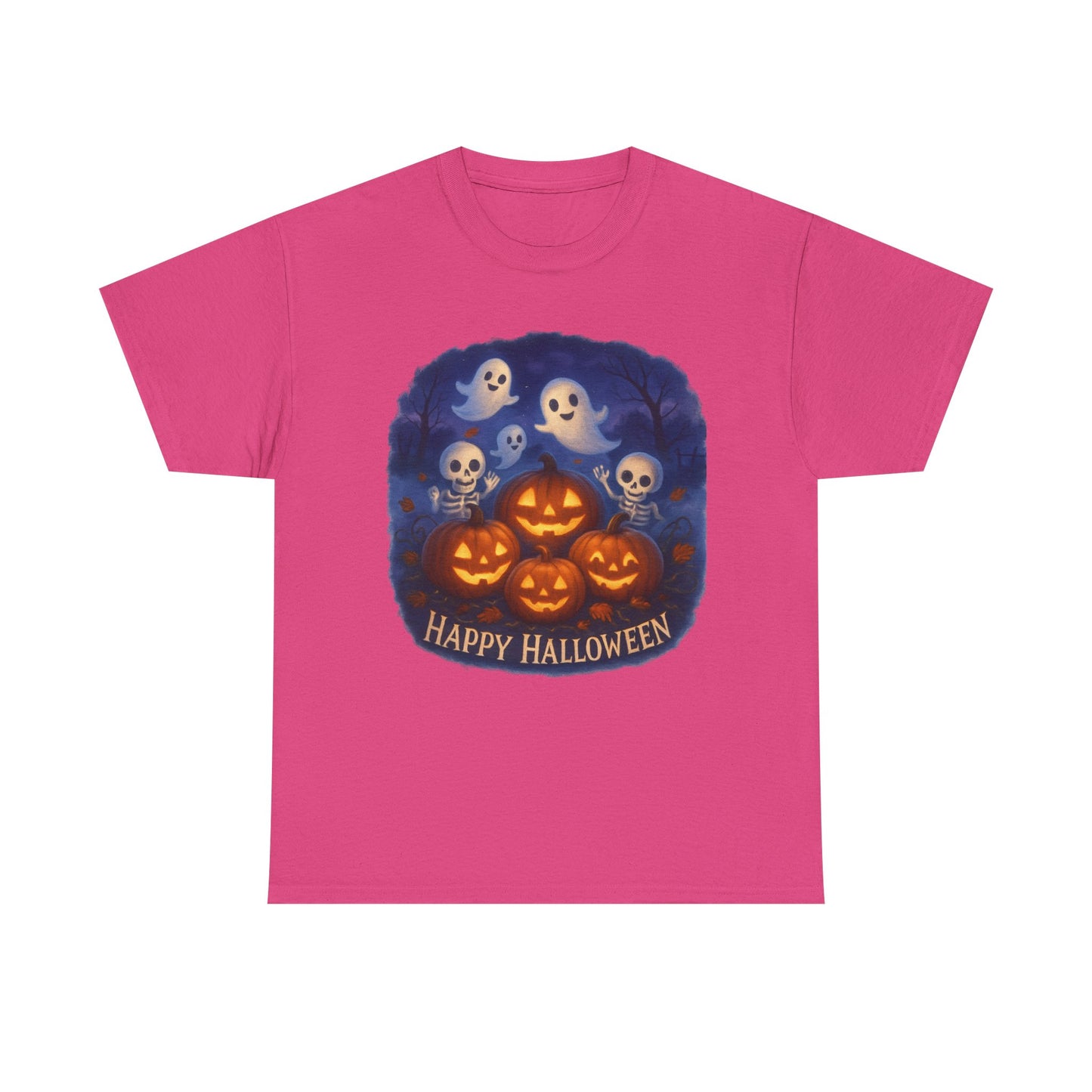Halloween Tee - Cute Ghosts and Skeletons in Pumpkin Patch Unisex Shirt