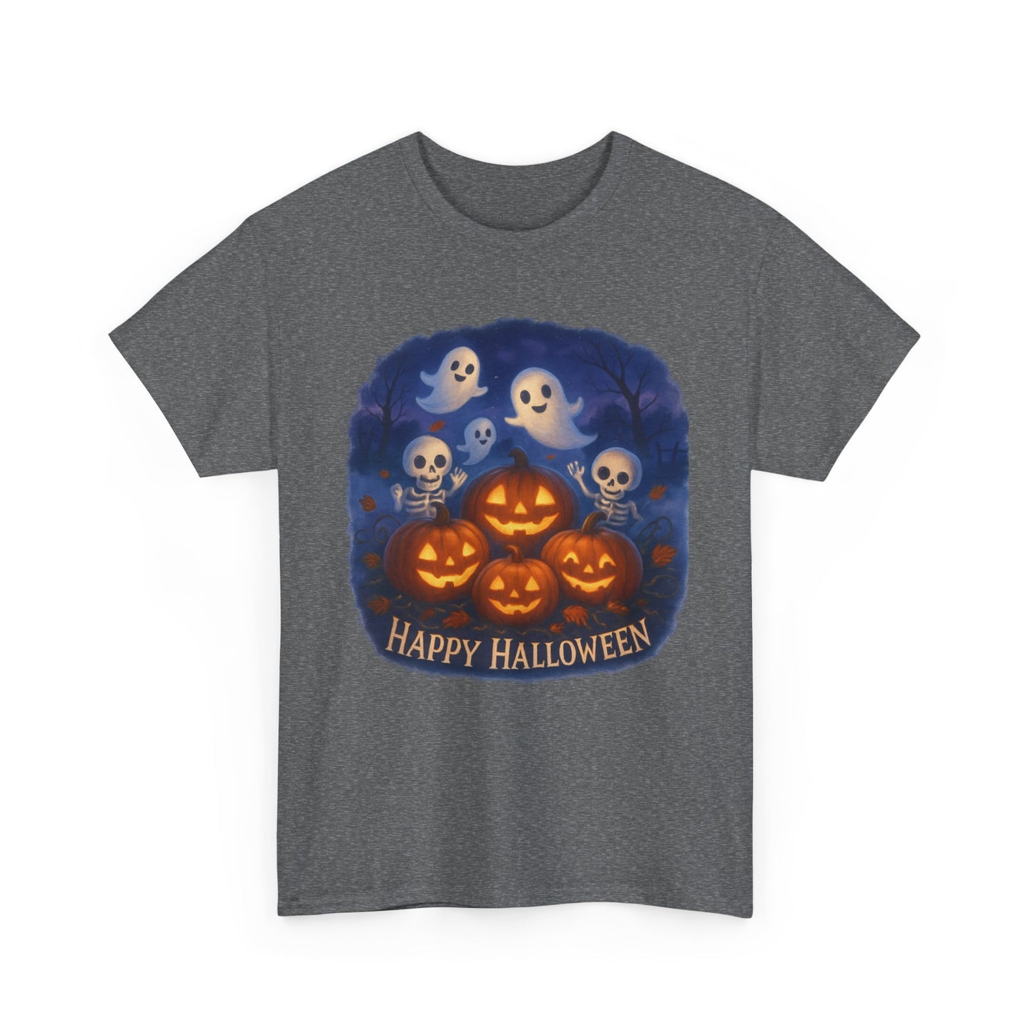 Halloween Tee - Cute Ghosts and Skeletons in Pumpkin Patch Unisex Shirt