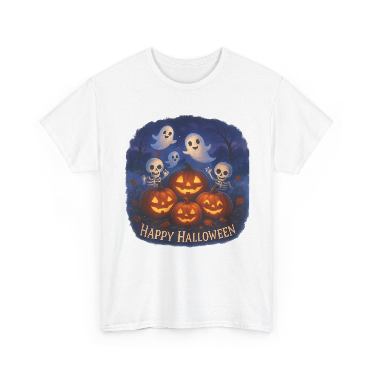 Halloween Tee - Cute Ghosts and Skeletons in Pumpkin Patch Unisex Shirt
