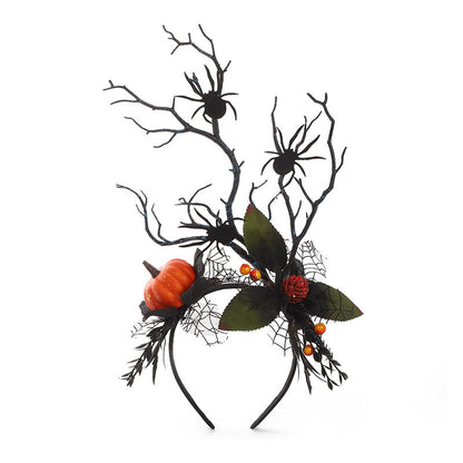 Halloween Floral Spiderweb, Skull, Bat, Pumpkin Headband
