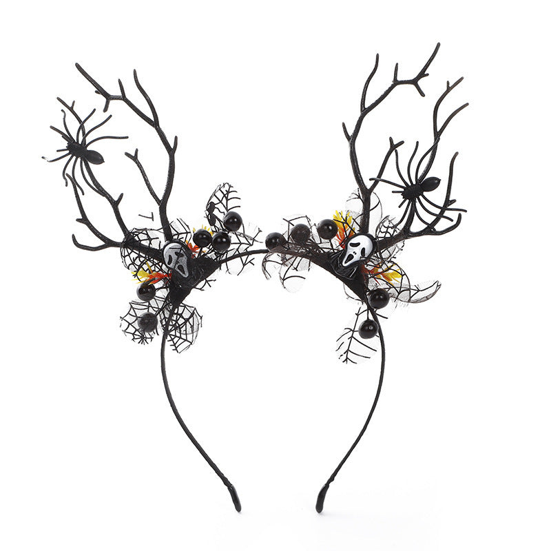 Halloween Floral Spiderweb, Skull, Bat, Pumpkin Headband