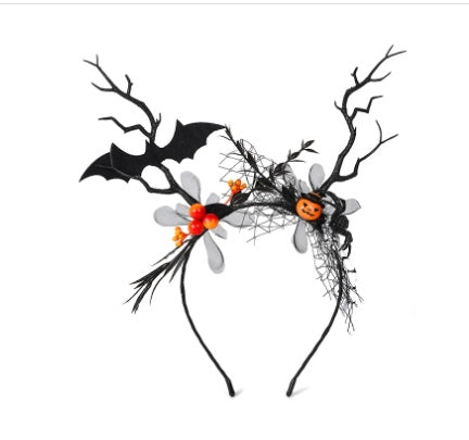 Halloween Floral Spiderweb, Skull, Bat, Pumpkin Headband