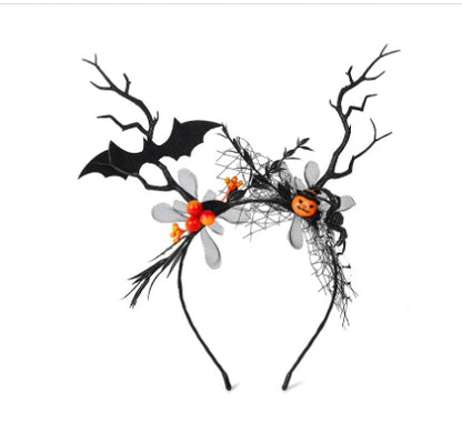 Halloween Floral Spiderweb, Skull, Bat, Pumpkin Headband